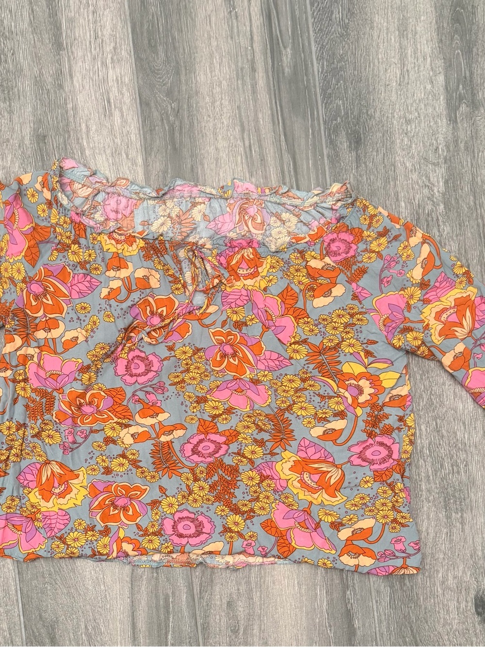 SHEIN Pink Orange Floral Ruffle Crop Top